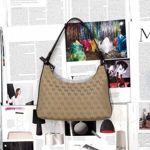 Dooney & Bourke vintage tan & brown monogram canvas & leather shoulder bag